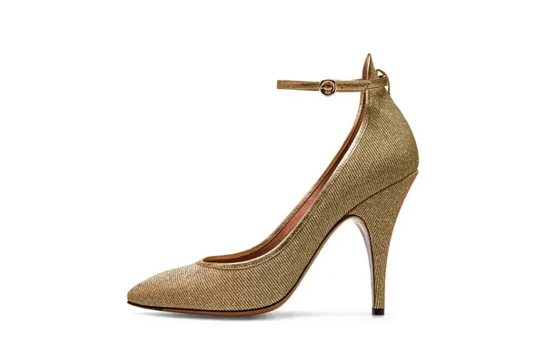 Золотые Женщины Обувь Изолированы Белом Фоне — стоковое фото
