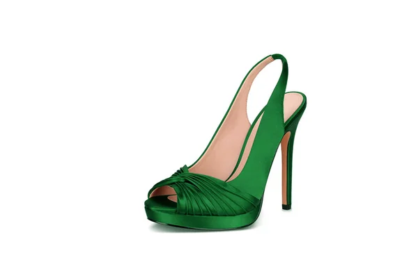 Zapato Terciopelo Para Mujer Verde Aislado Sobre Fondo Blanco — Foto de Stock