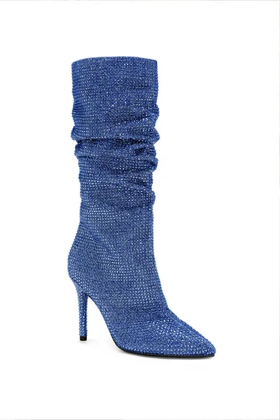 Синие Женщины Высокие Ботинки Стразами Изолированы Белом Фоне — стоковое фото