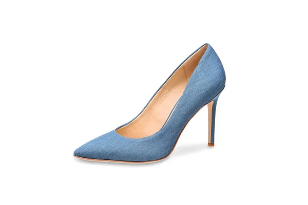 Chaussure Femme Jeans Bleu Clair Isolée Sur Fond Blanc — Photo