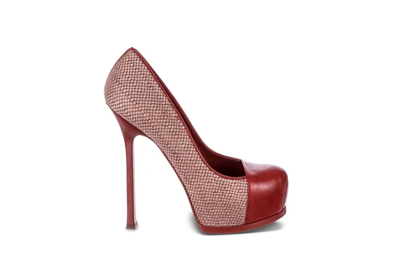 Sapato Feminino Vermelho Isolado Fundo Branco — Fotografia de Stock
