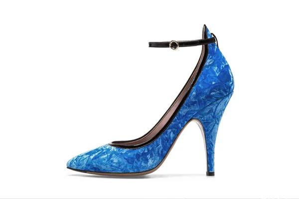 Zapato Mujer Azul Con Patrón Abstracto Aislado Sobre Fondo Blanco — Foto de Stock