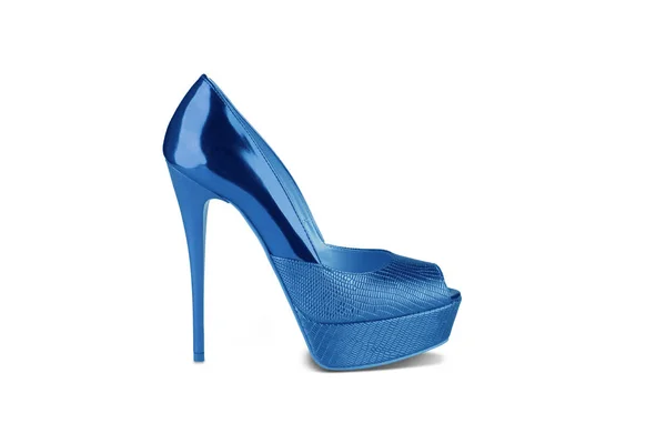 Синяя Лакированная Женская Обувь Белом Фоне — стоковое фото