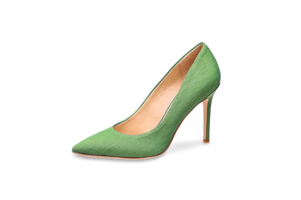 Zapato Mujer Jeans Verde Aislado Sobre Fondo Blanco — Foto de Stock