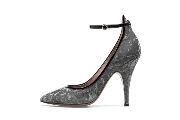 Sapato Mulher Cinza Com Padrão Abstrato Isolado Fundo Branco — Fotografia de Stock