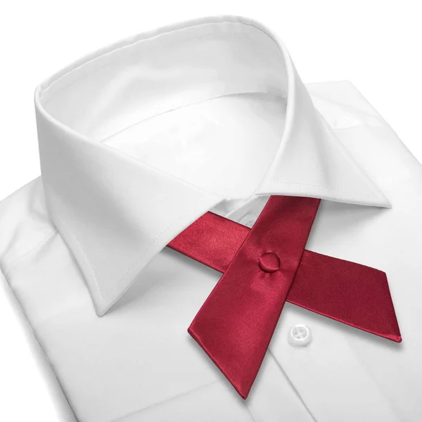 Crossover Cetim Vermelho Escuro Gravata Uniforme Com Camisa Branca Isolada — Fotografia de Stock