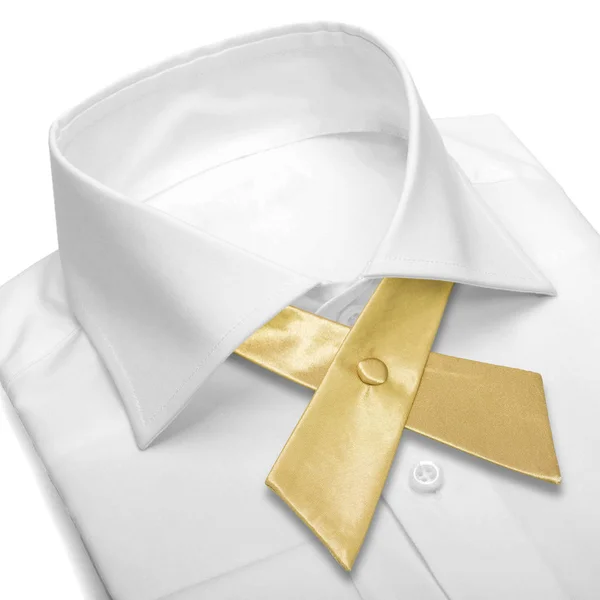 Crossover Cetim Dourado Gravata Uniforme Com Camisa Branca Isolada Fundo — Fotografia de Stock