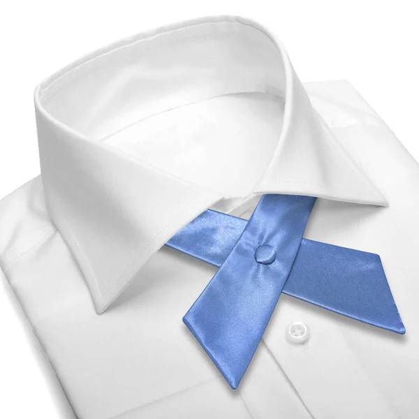 Luz Azul Cetim Crossover Gravata Uniforme Com Camisa Branca Isolada — Fotografia de Stock