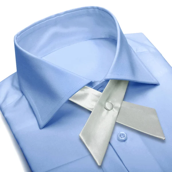 Luz Cinza Cetim Crossover Gravata Uniforme Com Camisa Azul Isolado — Fotografia de Stock