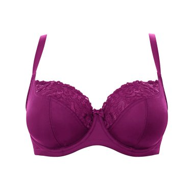 Beyaz arka plan üzerinde izole sutyen yukarı sıcak pembe ipek seksi itin