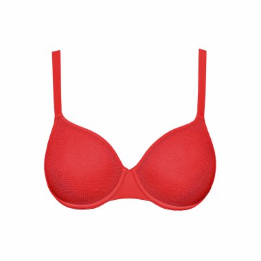 Kırmızı ipek seksi beyaz arka plan üzerinde izole sutyen ittirir
