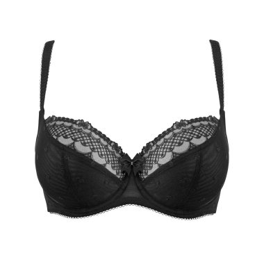 Sütyen beyaz arka plan üzerinde izole yay ile yukarı siyah ipek seksi itin