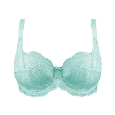 Işık turkuaz ipek seksi beyaz arka plan üzerinde izole sutyen ittirir