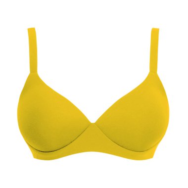 Sarı ipek seksi beyaz arka plan üzerinde izole sutyen ittirir