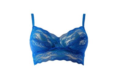 Beyaz arka plan üzerinde izole sutyen yukarı Mavi ipek seksi itin
