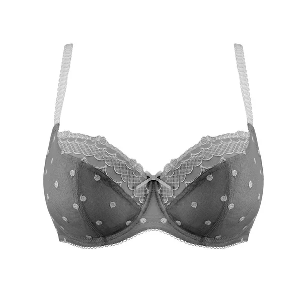 Grey Silk Sexy Push Brassiere Dots Isolated White Background — Stock Photo, Image