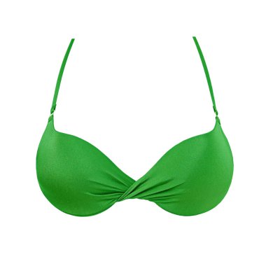 Yeşil ipek seksi beyaz arka plan üzerinde izole sutyen ittirir. Kadın pahalı zarif iç çamaşırı giyim