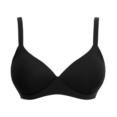 Siyah ipek seksi beyaz arka plan üzerinde izole sutyen ittirir. Kadın pahalı zarif iç çamaşırı giyim