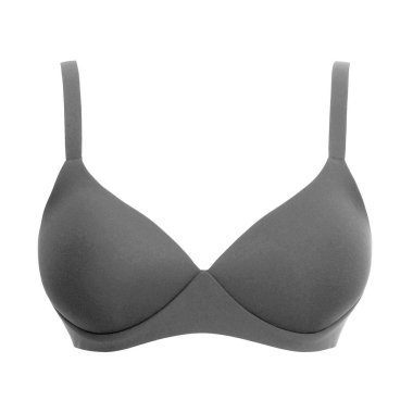 Gri ipek seksi beyaz arka plan üzerinde izole sutyen ittirir. Kadın pahalı zarif iç çamaşırı giyim