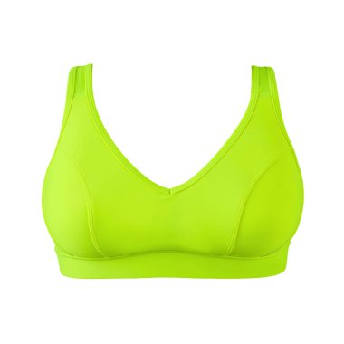 Beyaz arka plan üzerinde izole neon yeşili spor sutyen. Bayanların zarif spor giyim