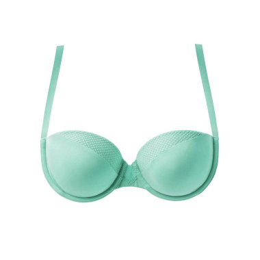 Masmavi ipek seksi beyaz arka plan üzerinde izole sutyen ittirir. Kadın pahalı zarif iç çamaşırı giyim