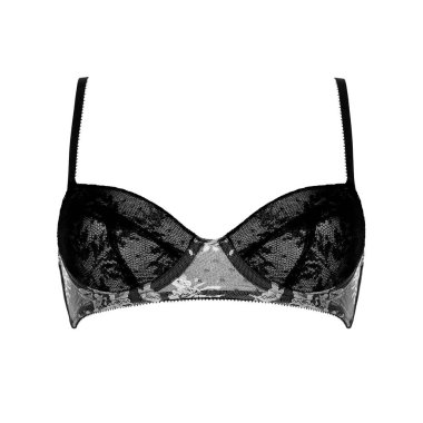 Gri ipek seksi siyah beyaz arka plan üzerinde izole sutyen ittirir. Kadın pahalı zarif iç çamaşırı giyim