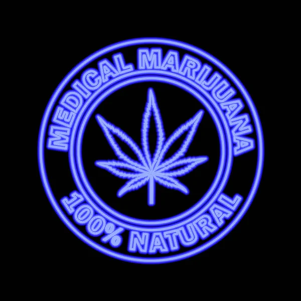 Marijuana Médica Neon Azul Sinal Logotipo Modelo Gráfico Estilo Tendência — Fotografia de Stock