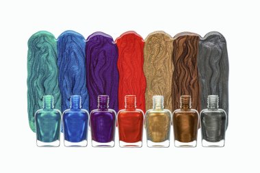 Farklı renkli inci karışık oje beyaz arka plan üzerinde izole topluluğu. Tırnak sanat kavramı