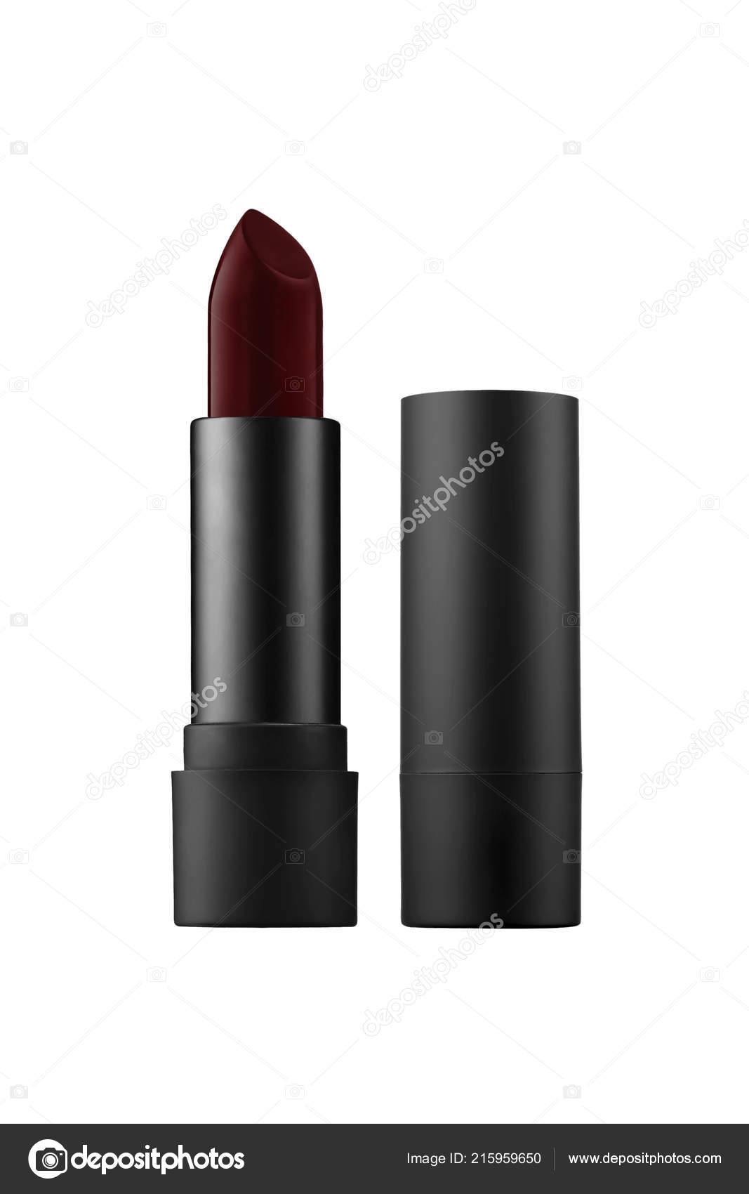 Single Opened Dark Burgundy Lipstick Isolated White