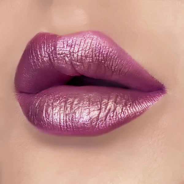 Hermoso Maquillaje Glamour Labios Color Rosa Brillante Lápiz Labial Cara — Foto de Stock