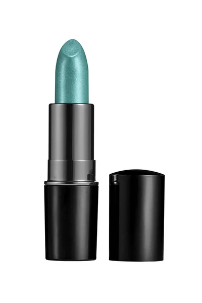 Enkel Geopend Parel Turquoise Lippenstift Geïsoleerd Witte Achtergrond — Stockfoto