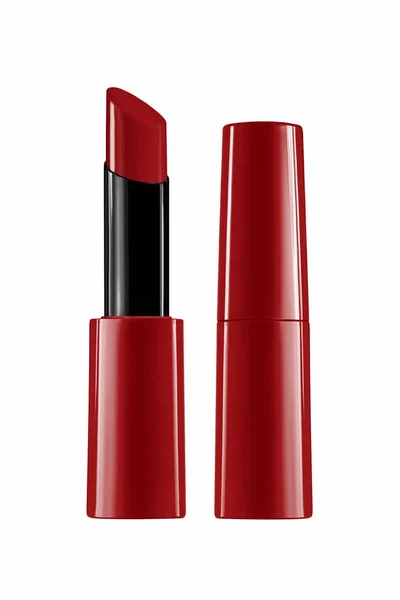 Gesloten Geopend Rode Lippenstiften Geïsoleerd Witte Achtergrond — Stockfoto
