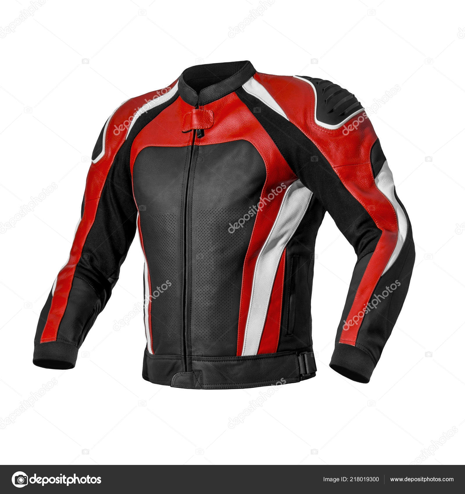 Bordenden sum cabriolet Mens Motorbike Racing Black Red White Elements Leather Jacket Isolated  Stock Photo by ©artavet 218019300