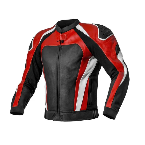 Mens Motocicleta Corrida Preto Com Vermelho Branco Jaqueta Couro Elementos — Fotografia de Stock