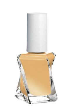 Hafif krem tırnak cilası cam şişe, manikür ve pedikür beyaz arka plan üzerinde izole. Dekoratif kozmetik ürünleri, güzellik moda makyaj