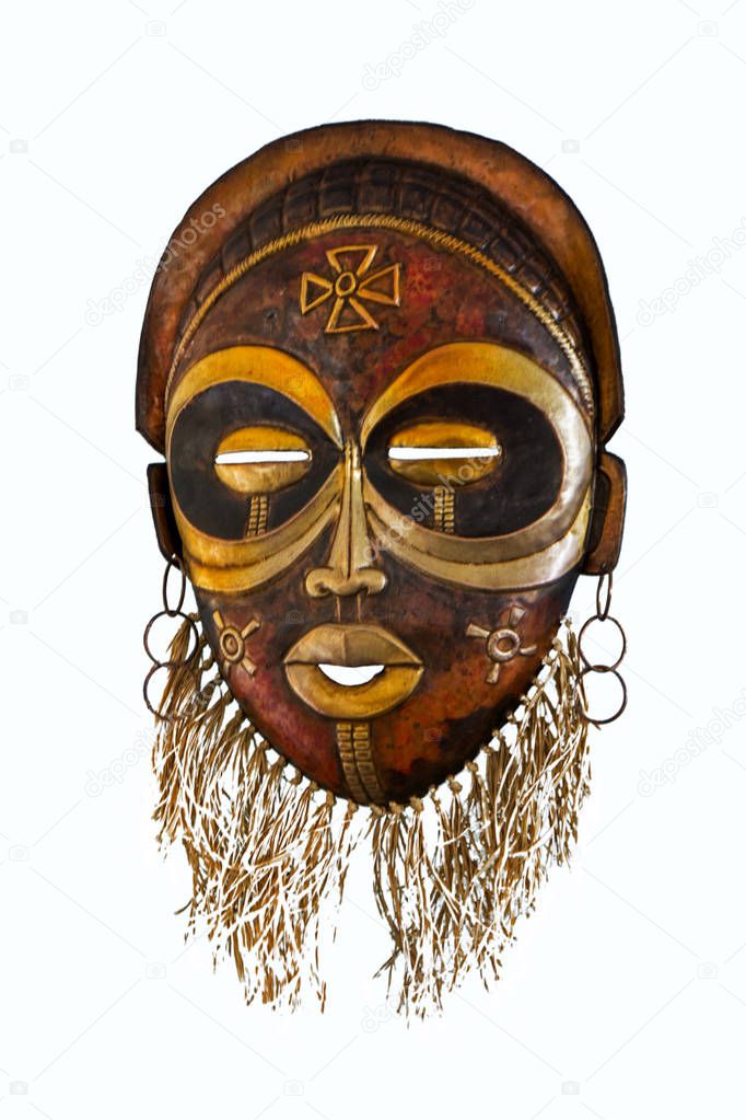 Abstract African wooden mask isolated on white background