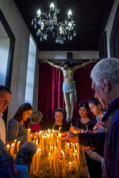 Gyumri Armenia Octubre 2018 Crucifixión Jesucristo Sobre Los Feligreses Las — Foto de Stock