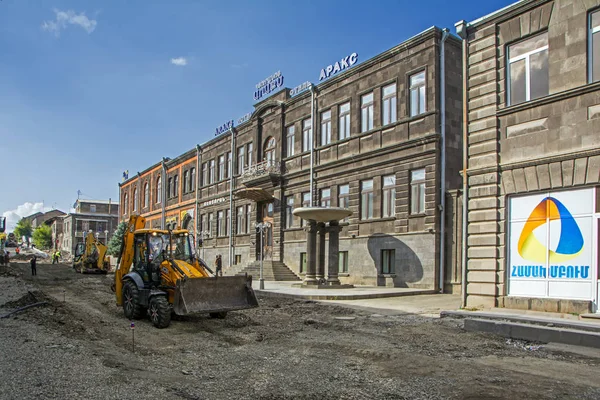 Gyumri Armenia October 2018 Yellow Excavator Work Gorki Street Araks — Stock Photo, Image