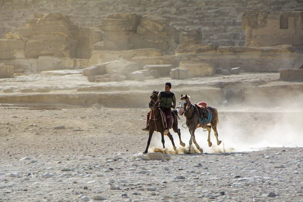 Giza Egipt Października 2018 Młody Beduinów Jazda Koniu Dużą Prędkością — Zdjęcie stockowe