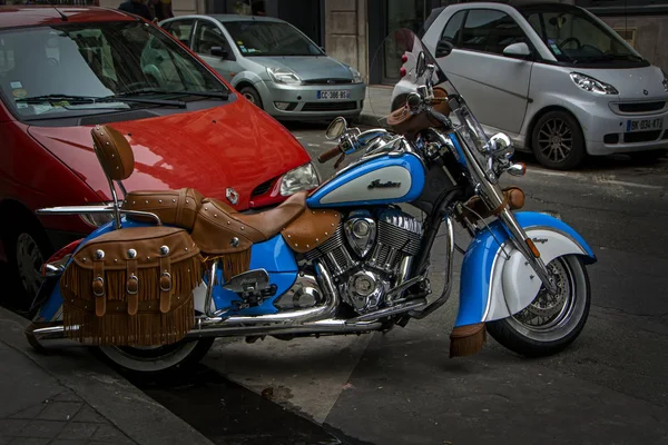 Paris França Novembro 2018 Motocicleta Clássica Blue White Indian Chief — Fotografia de Stock