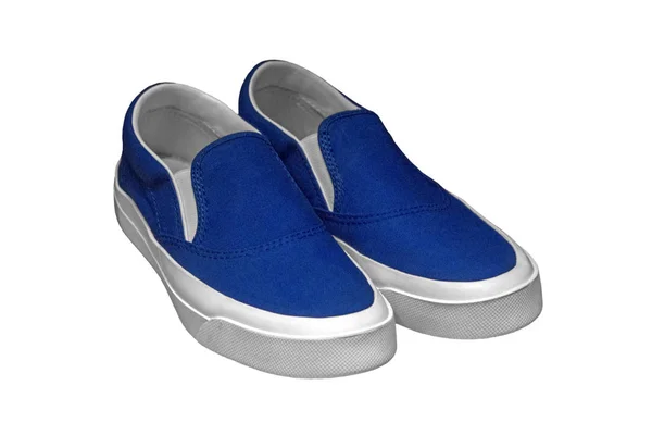 一对时尚的新的蓝色胶鞋隔离在白色背景 — 图库照片