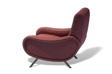 Kahverengi renk koltuk. Beyaz arka plan üzerinde modern tasarımcı sandalye. Tekstil döşemelik sandalye