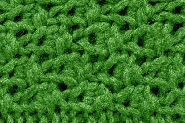 针织质感 羊毛制成的花纹织物 复制空间 手工毛衣纹理 针织羊毛图案 绿色背景 — 图库照片