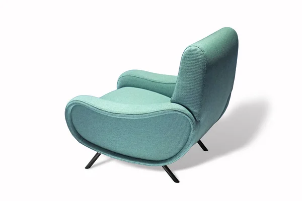 Lichte Turquoise Kleur Fauteuil Moderne Design Stoel Witte Achtergrond Textiel — Stockfoto