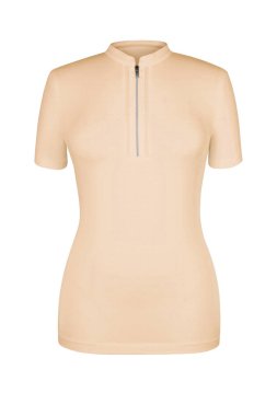 Krem içi boş erkek t-shirt metal fermuar ile beyaz arka plan üzerinde izole. Hayalet manken fotoğraf