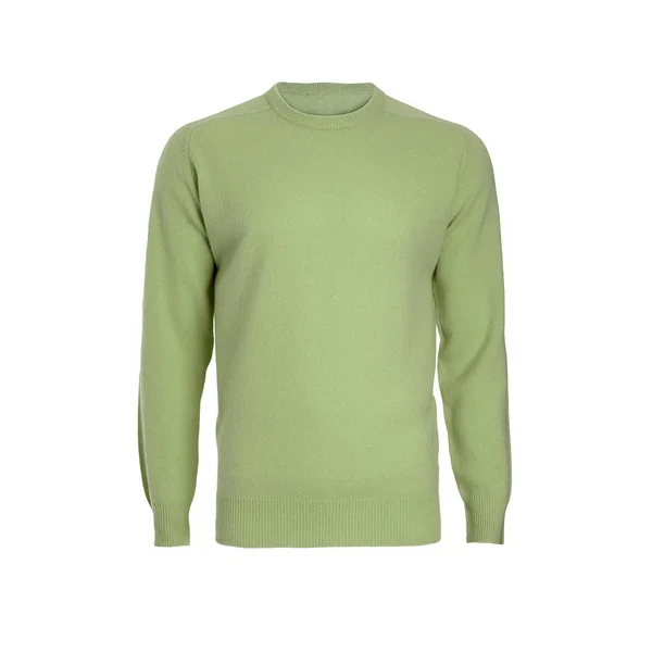 Maglione Invernale Verde Menta Uomo Lavorato Maglia Isolato Sfondo Bianco — Foto Stock