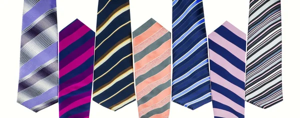 Closeup Various Elegant Stylish Ties Isolated White Background — Stock Photo, Image