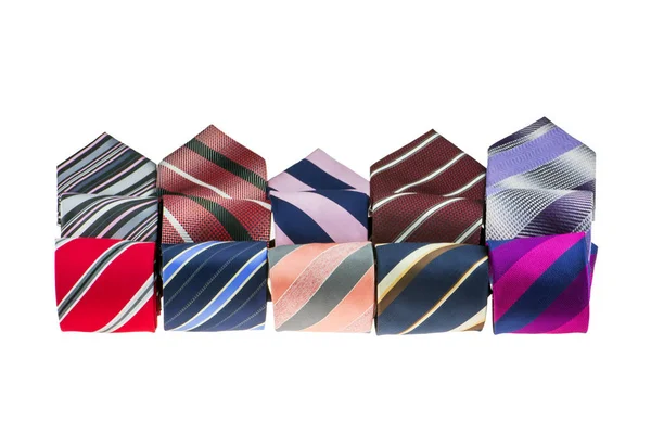 Closeup Various Elegant Stylish Ties Rolled Isolated White Background — Stock Photo, Image