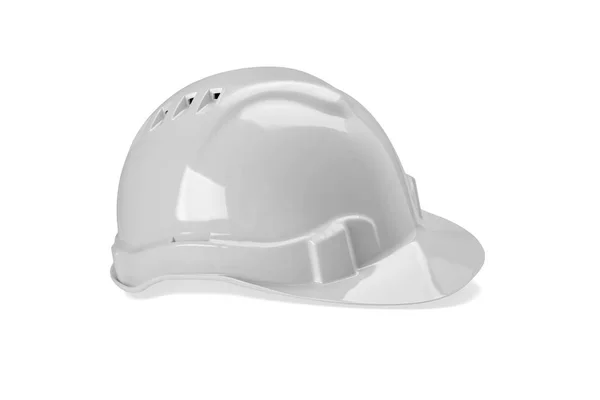白い背景に分離された白いプラスチックの安全ヘルメット 安全装置のコンセプト 労働者と産業のテーマ — ストック写真