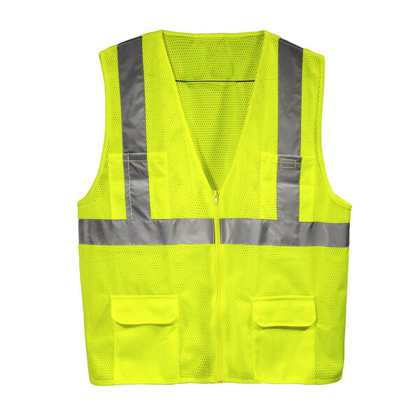 A yellow safety vest isolated on white background viewed at the front